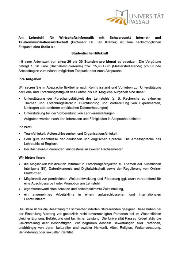 Ausschreibung studentische Hilfskraft
